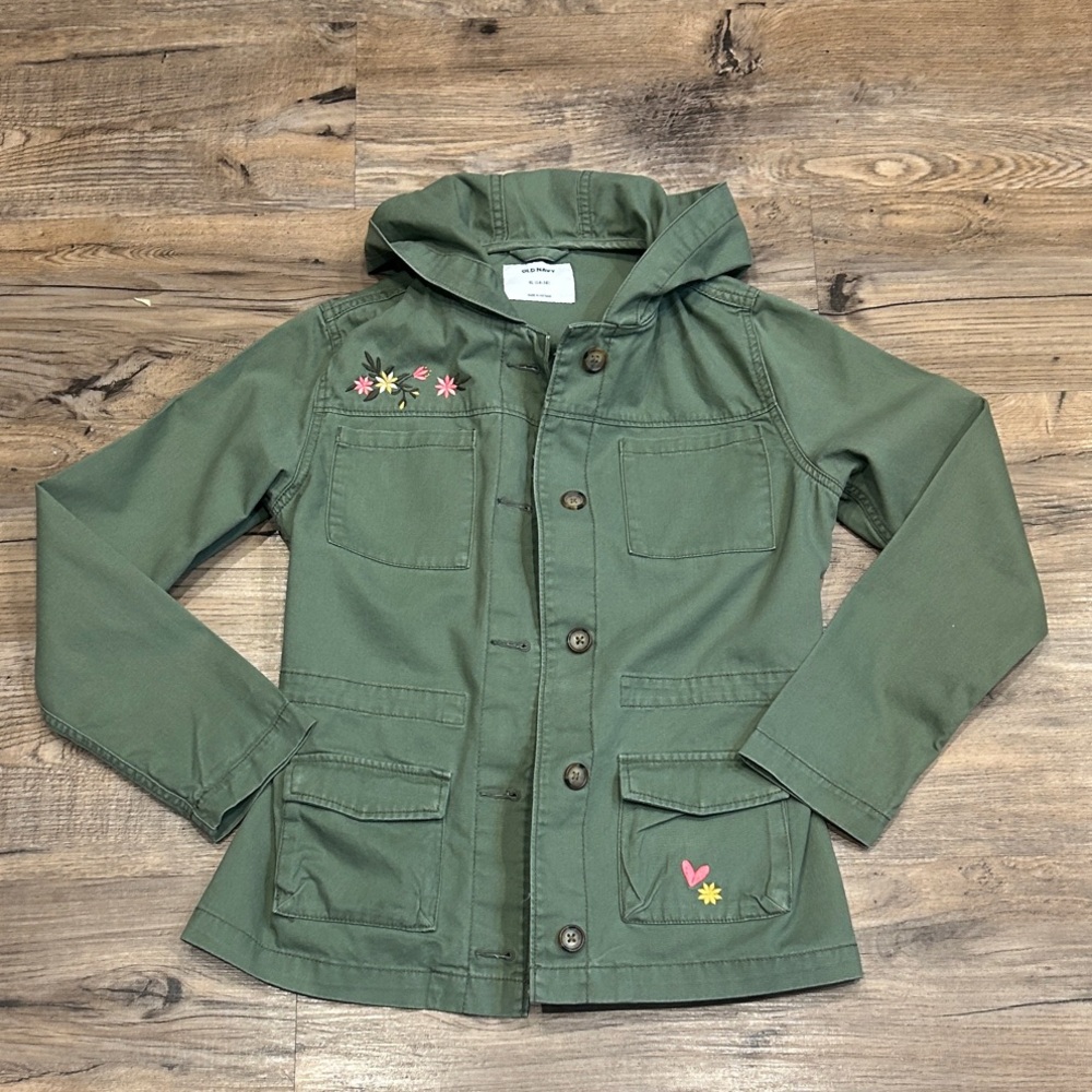 Old Navy Kids Green Hooded Jacket with Embroidery